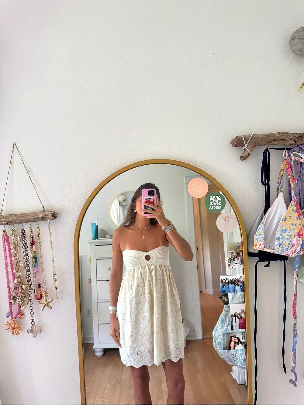 ZARA Strapless Sweater Knit Dress with Eyelet Skirt Eyelet Mini Dress Cream